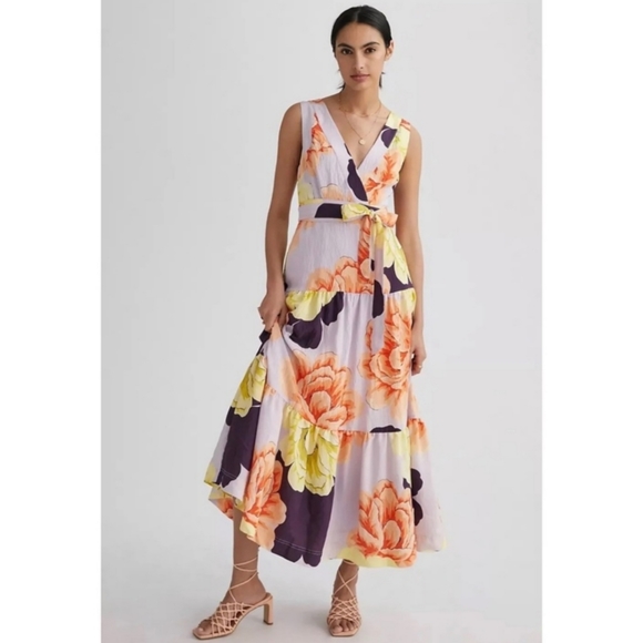 Anthropologie Maeve Floral Wrap Maxi Dress Size/16W - Picture 2 of 9